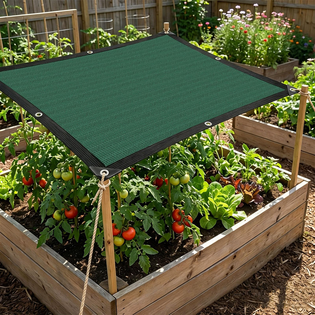 QHAIYYBF green sun shade net installed on patio for cooling and privacy