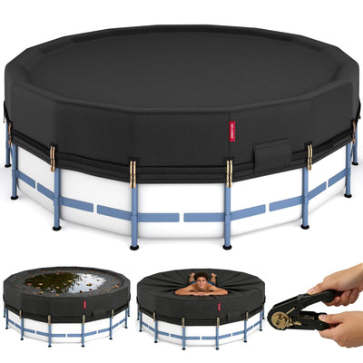 QH.HOME 18ft round pool cover top view showing snug fit and protection from debris
