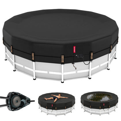 QH.HOME 20ft round pool cover with windproof ratchet for a secure fit