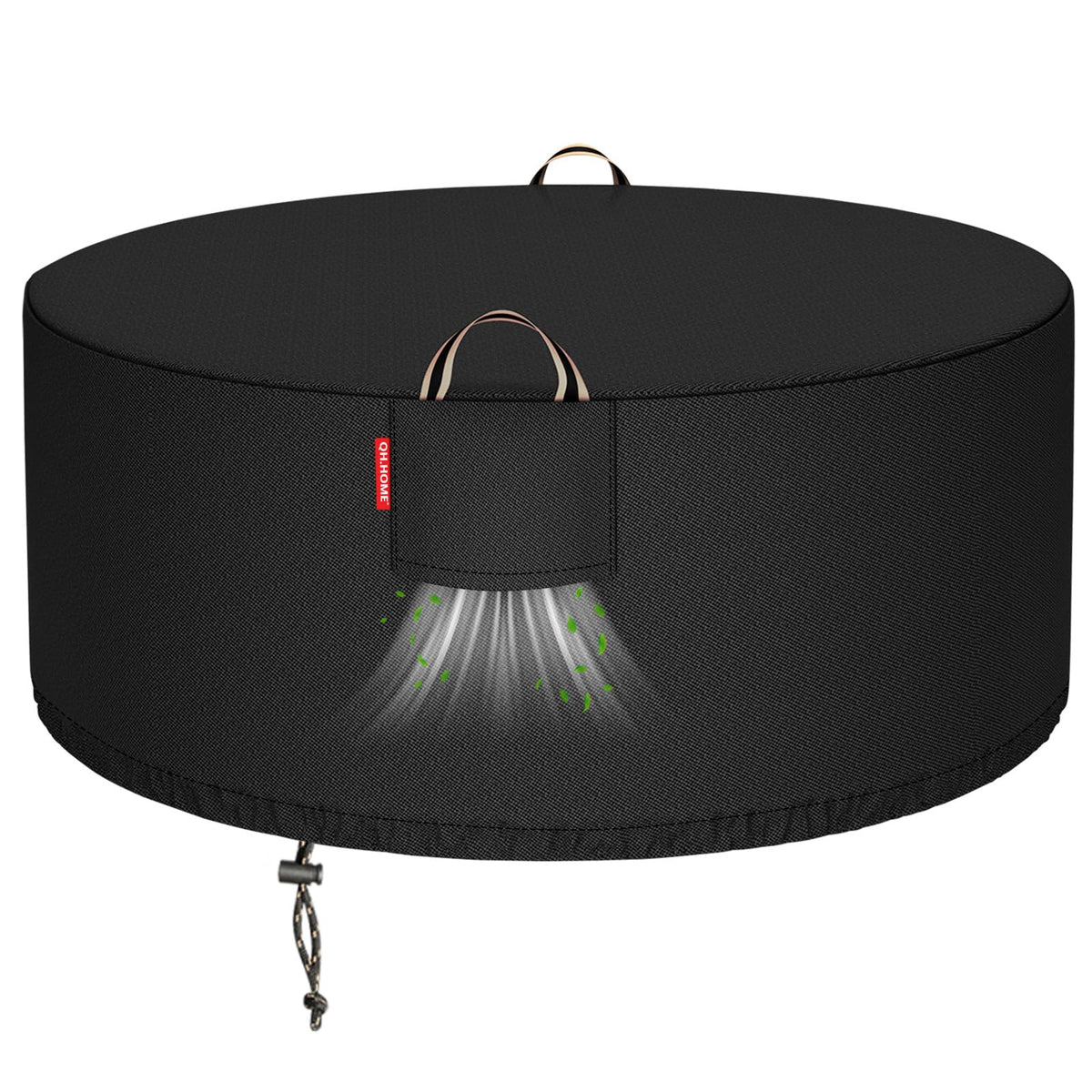 QH.HOME 40in round fire pit cover top view protects against sun and rain.