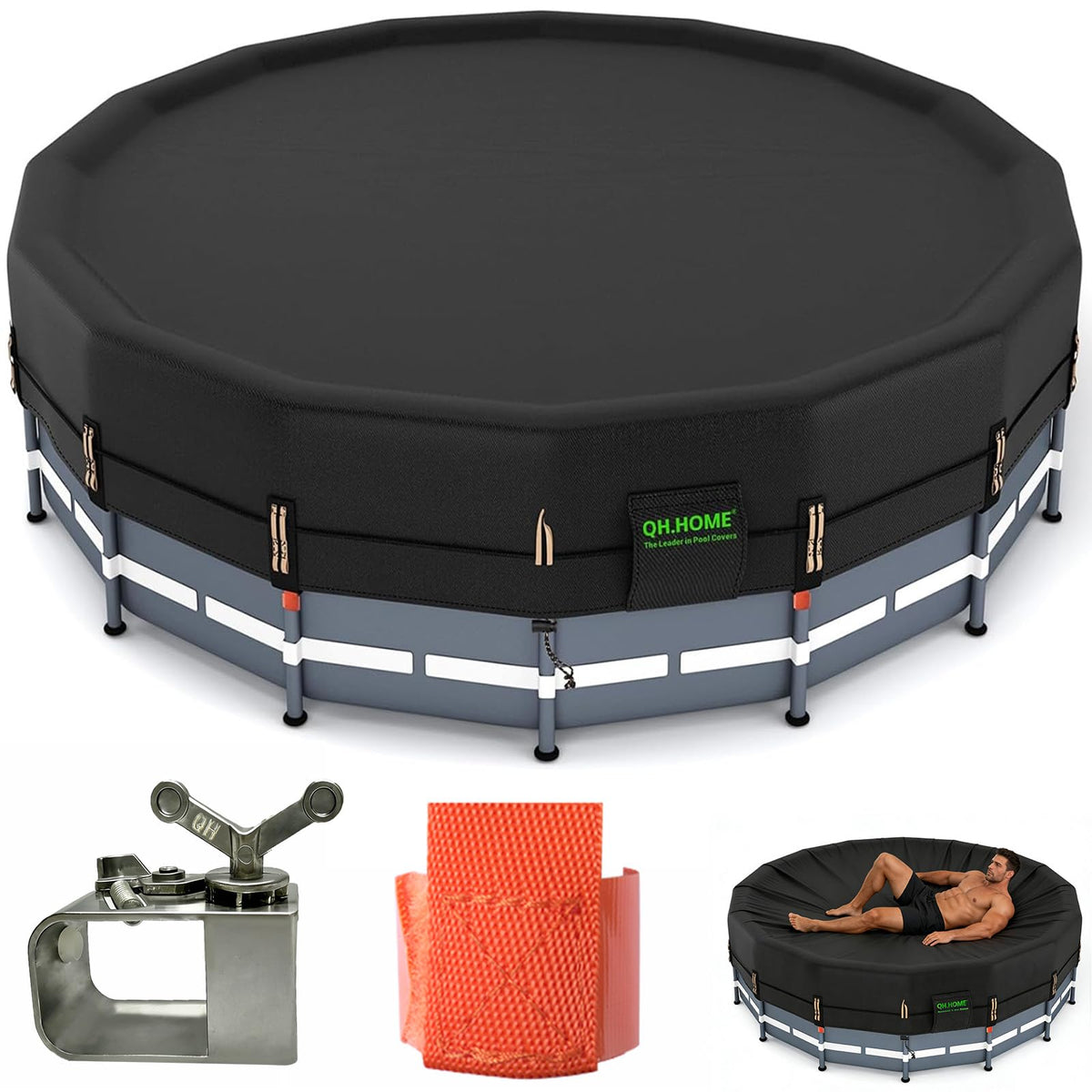 QH.HOME 550D round 22ft pool cover reduces debris and keeps water clear