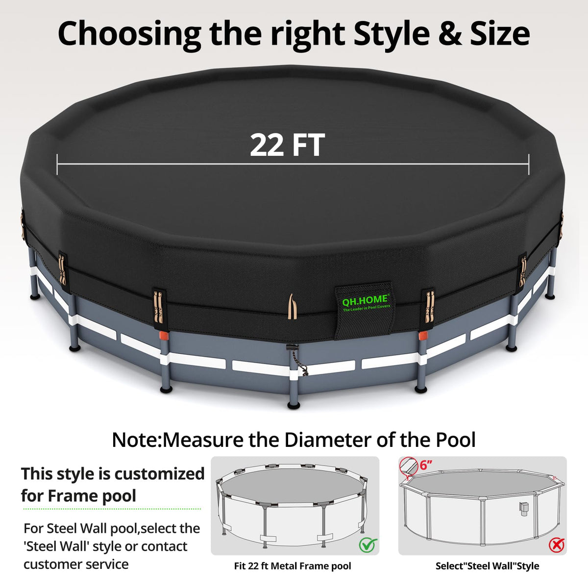 QH.HOME 550D round pool cover with windproof winch in action