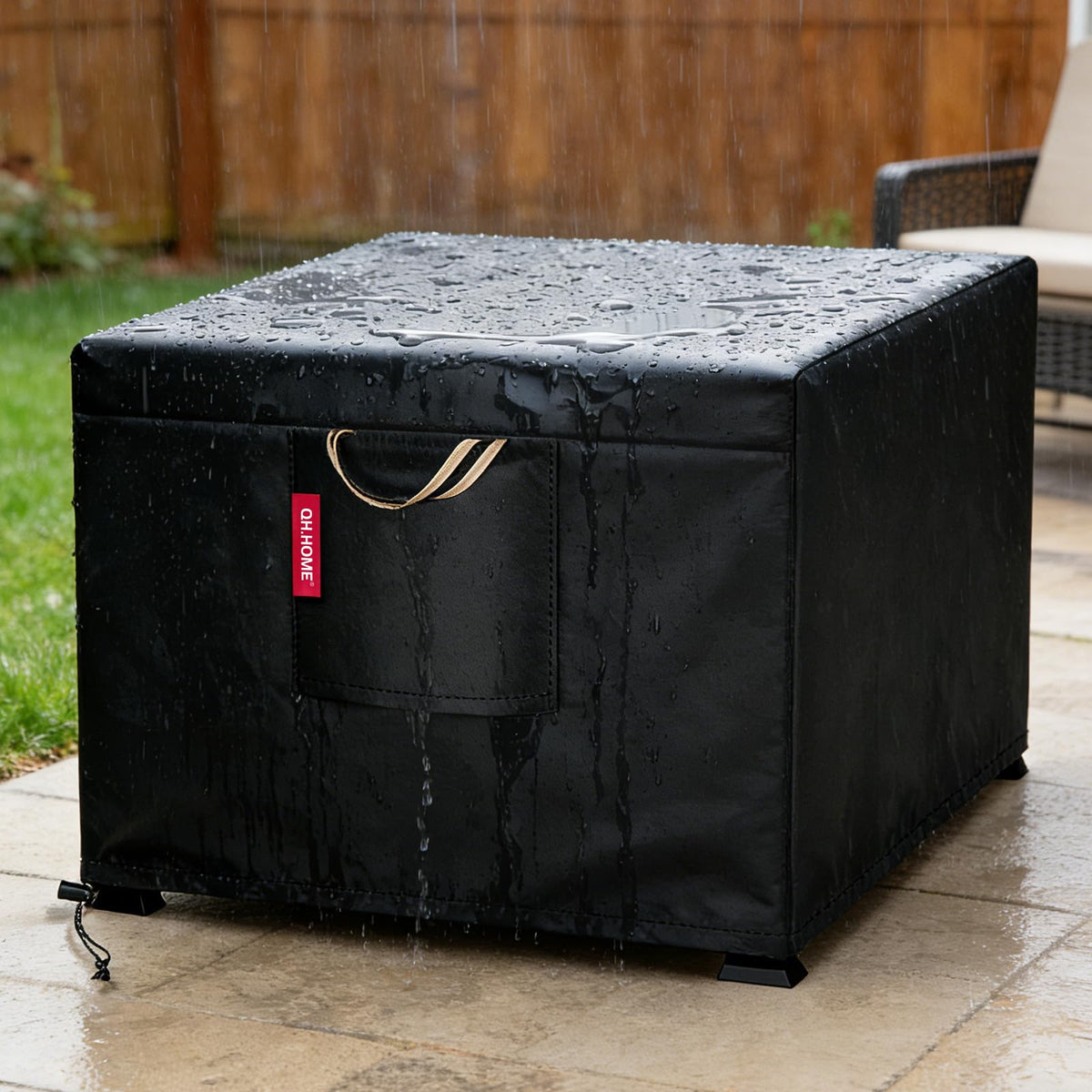 QH.HOME easy-on, easy-off handles simplify setup and removal of the cover.