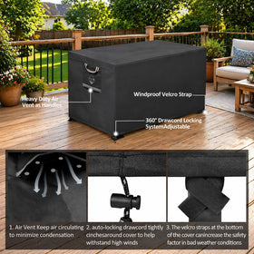 Outdoor scene with QH.HOME rectangle fire pit cover protecting the pit
