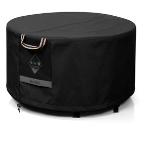 QH.HOME round fire pit cover on a 28-inch pit protects from rain.