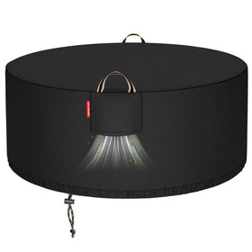 QH.HOME round fire pit cover, 48-inch diameter protects from weather and debris.