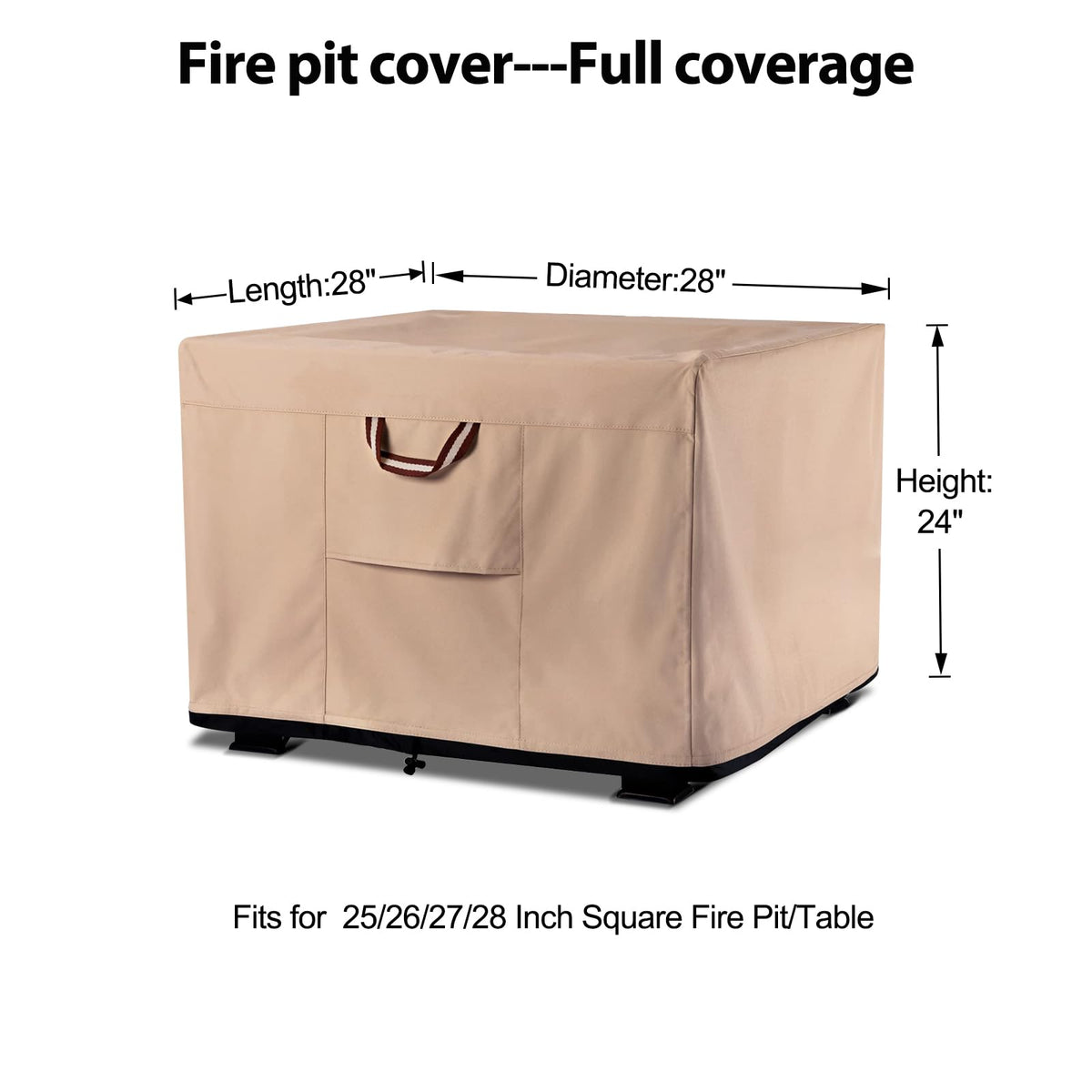 QH.HOME square fire pit cover waterproof layer keeps rain out.