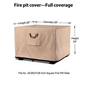 QH.HOME square fire pit cover waterproof layer keeps rain out.