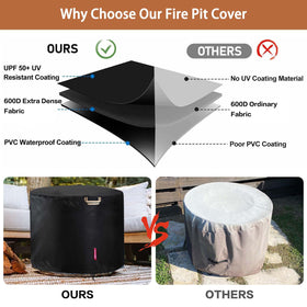 QH.HOME fire pit cover with sturdy handles for easy on/off use.