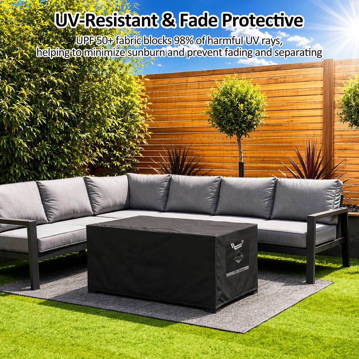 QH.HOME gas fire pit cover rectangular air vents and drawstring for secure fit