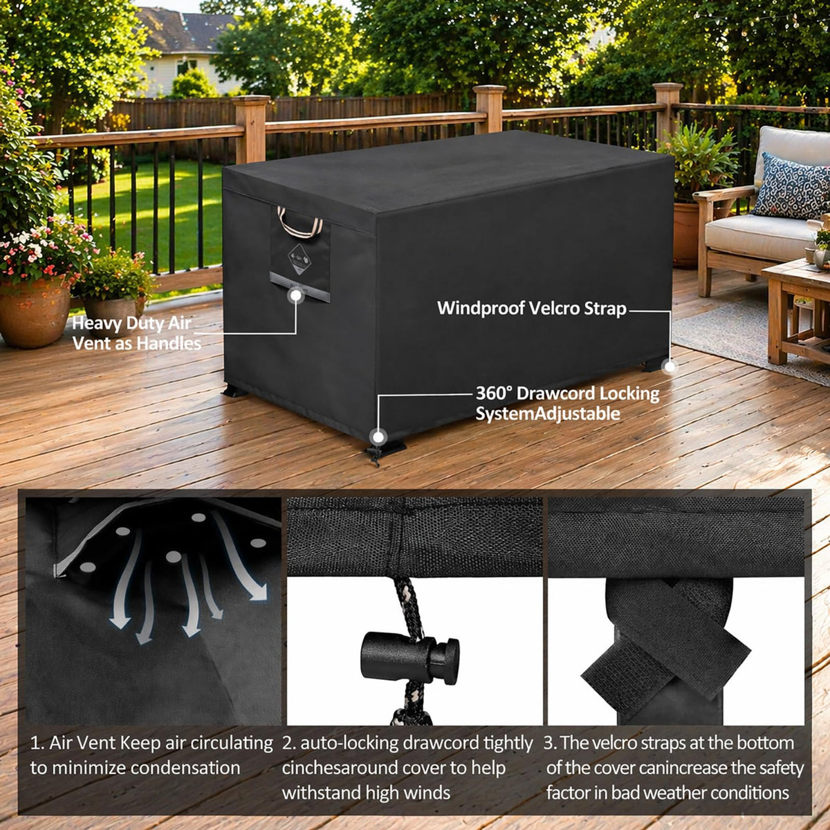 QH.HOME gas fire pit cover rectangular on-pit use stays dry and clean