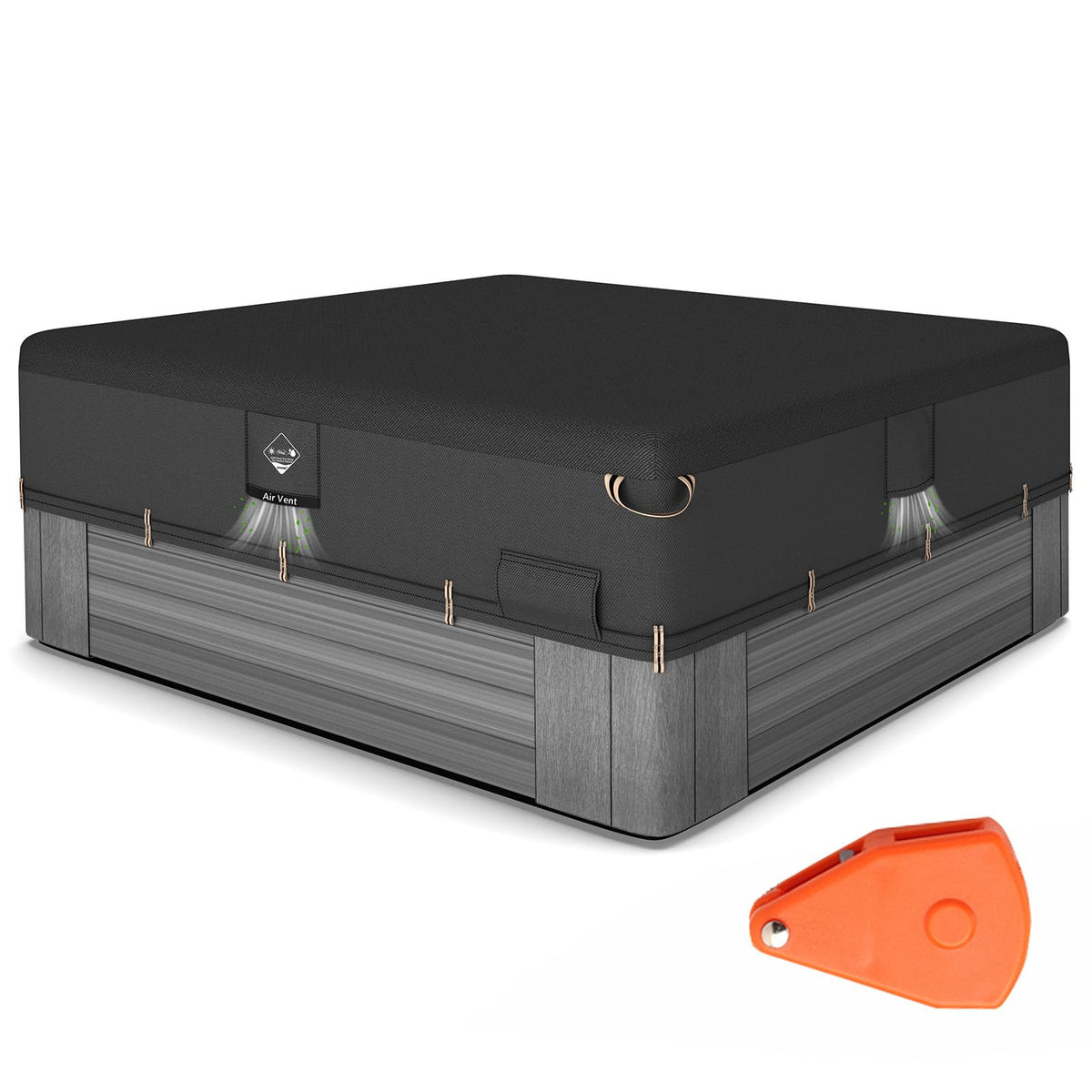 QH.HOME hot tub cover 85x85 front view showing snug weather-ready fit
