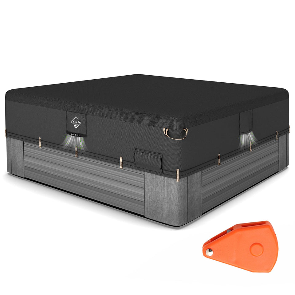 QH.HOME hot tub cover 85x85 front view showing snug weather-ready fit
