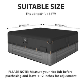 QH.HOME hot tub cover 85x85 side view highlighting secure fit and wind protection