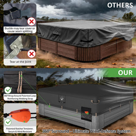 QH.HOME hot tub cover with upgraded air vents reduces moisture and wind lift
