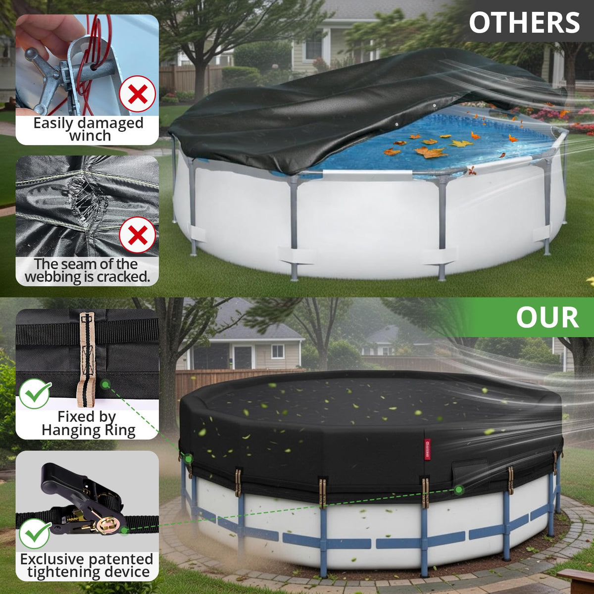 QH.HOME solar heating black fabric warming the pool water during sunny days