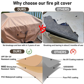 QH.HOME square fire pit cover 44-inch vented design with drawstring for a secure fit.