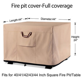 QH.HOME square fire pit cover 44-inch waterproof vinyl shields against rain.