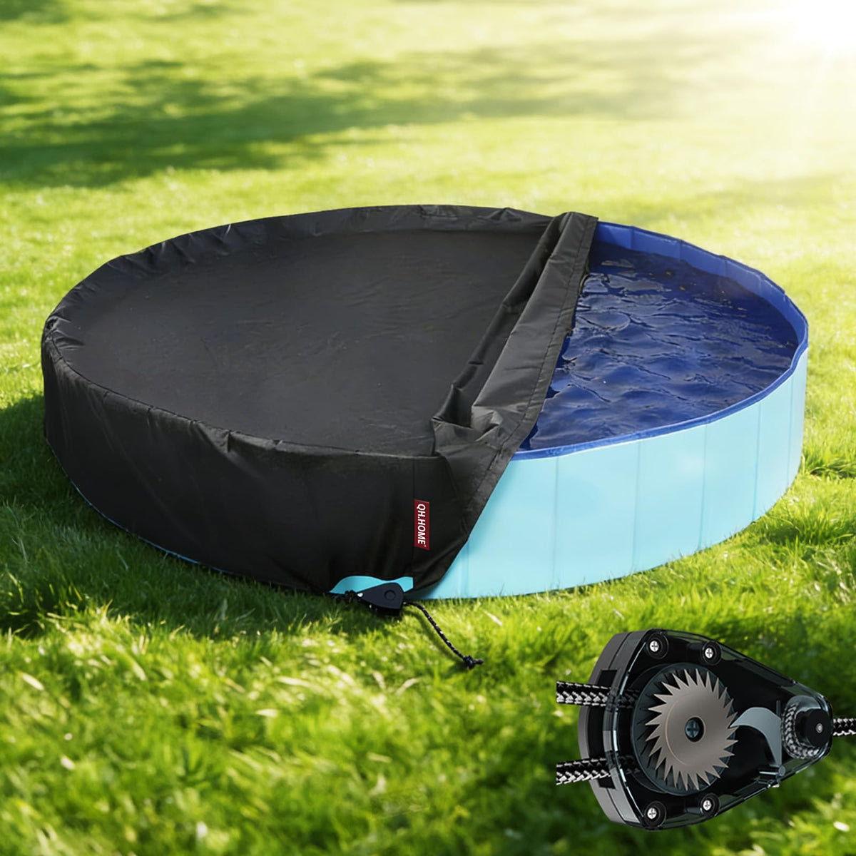 QH.HOME windproof round pool cover on a 71-72 inch pool for secure coverage