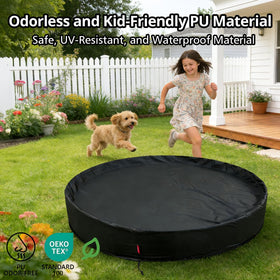 QH.HOME outdoor use with dogs and kids in a garden setting.