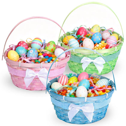 Q.Hou Easter basket pink with bow for festive egg hunts and gifting.