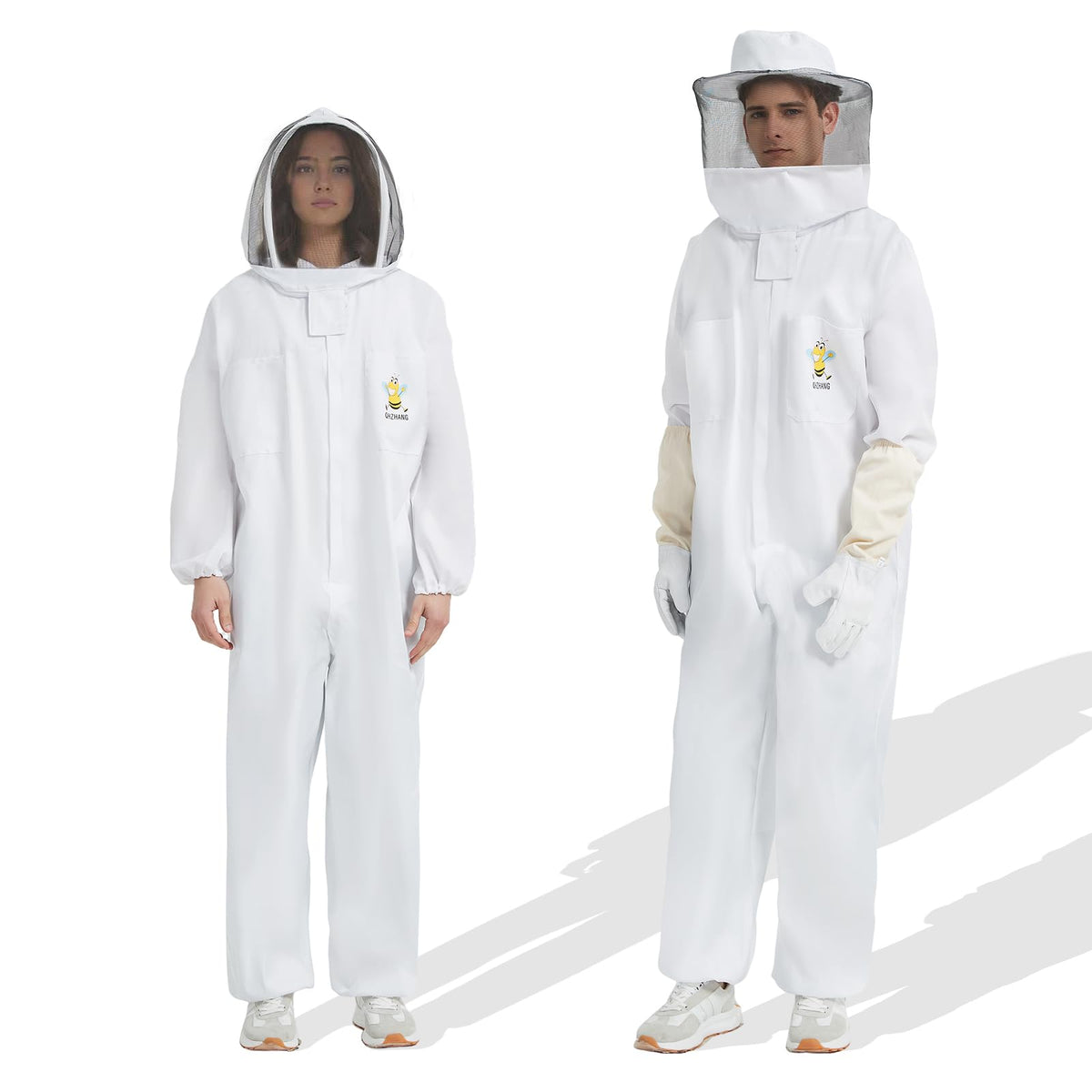 QHZHANG bee suit front view highlights sturdy fabric for safe hive work