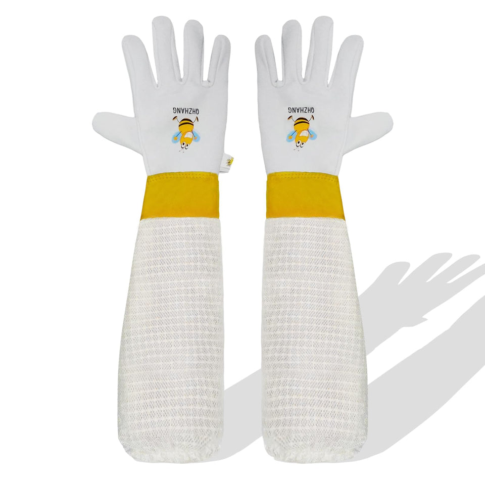 QHZHANG goatskin beekeeping gloves with sting-proof surface for safe hive handling.