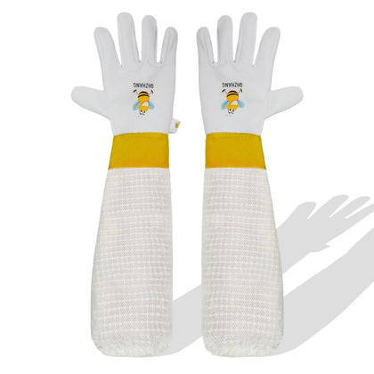 QHZHANG goatskin beekeeping gloves provide sting-proof protection for safe hive checks.