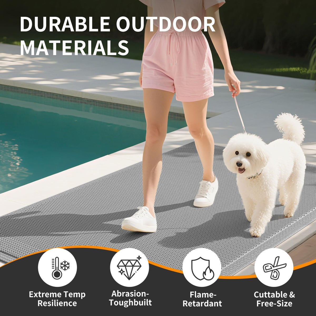 QiCaiJia wet area mat handles spills around pools and bars.