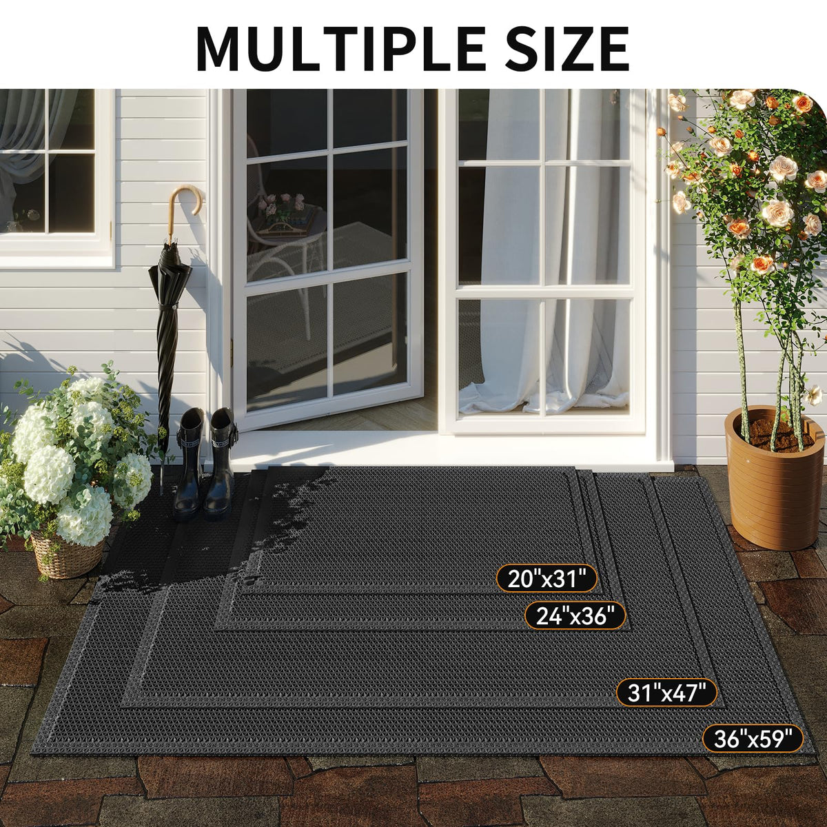 QiCaiJia PVC mat is washable, hose-cleanable and quick to air-dry.
