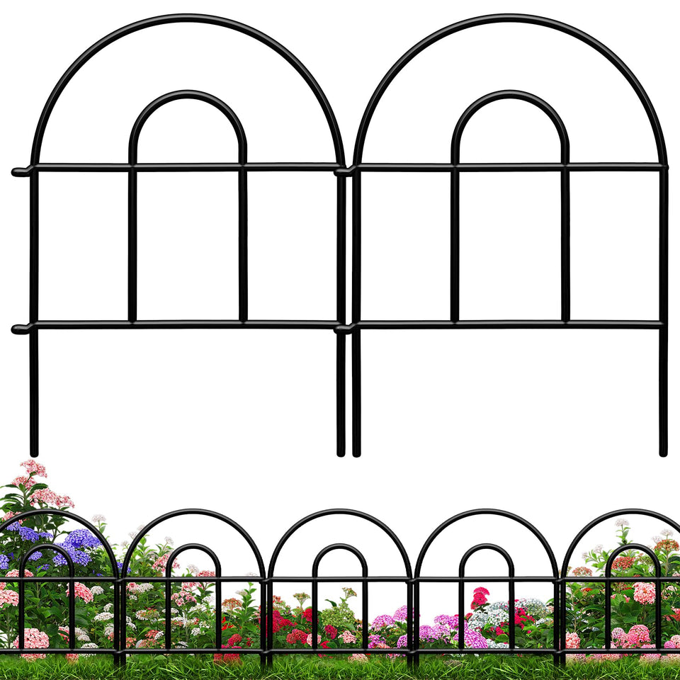 QIAOKAIYAN decorative garden fence with arch design in black adds elegant boundary to terraces.