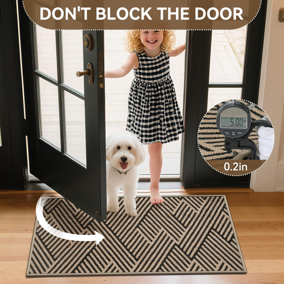QiCaiJia low-profile mat fits under doors without curling.