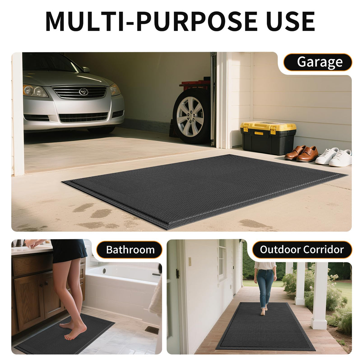 QiCaiJia easy-clean mat shown being hose-cleaned