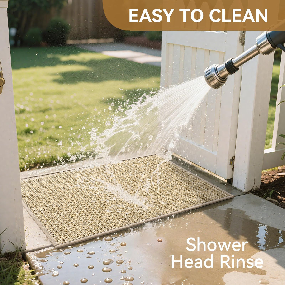 QiCaiJia easy-clean-mat-brown rinses clean with a hose.