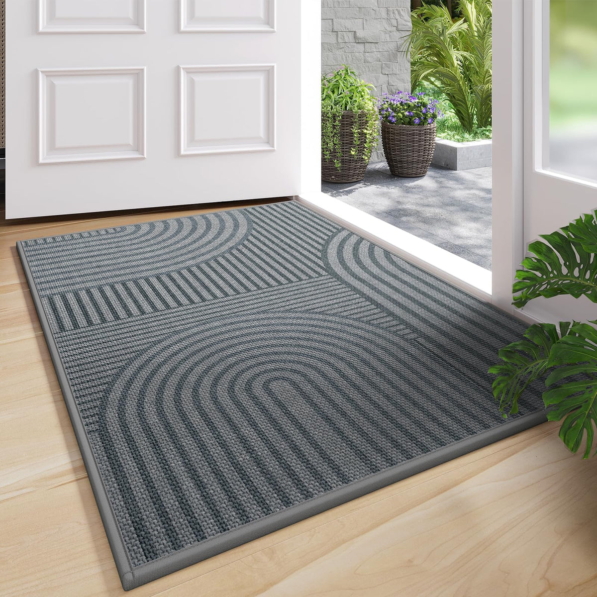 QiCaiJia front door mat 24x35 grey; a clean, modern entryway touch.