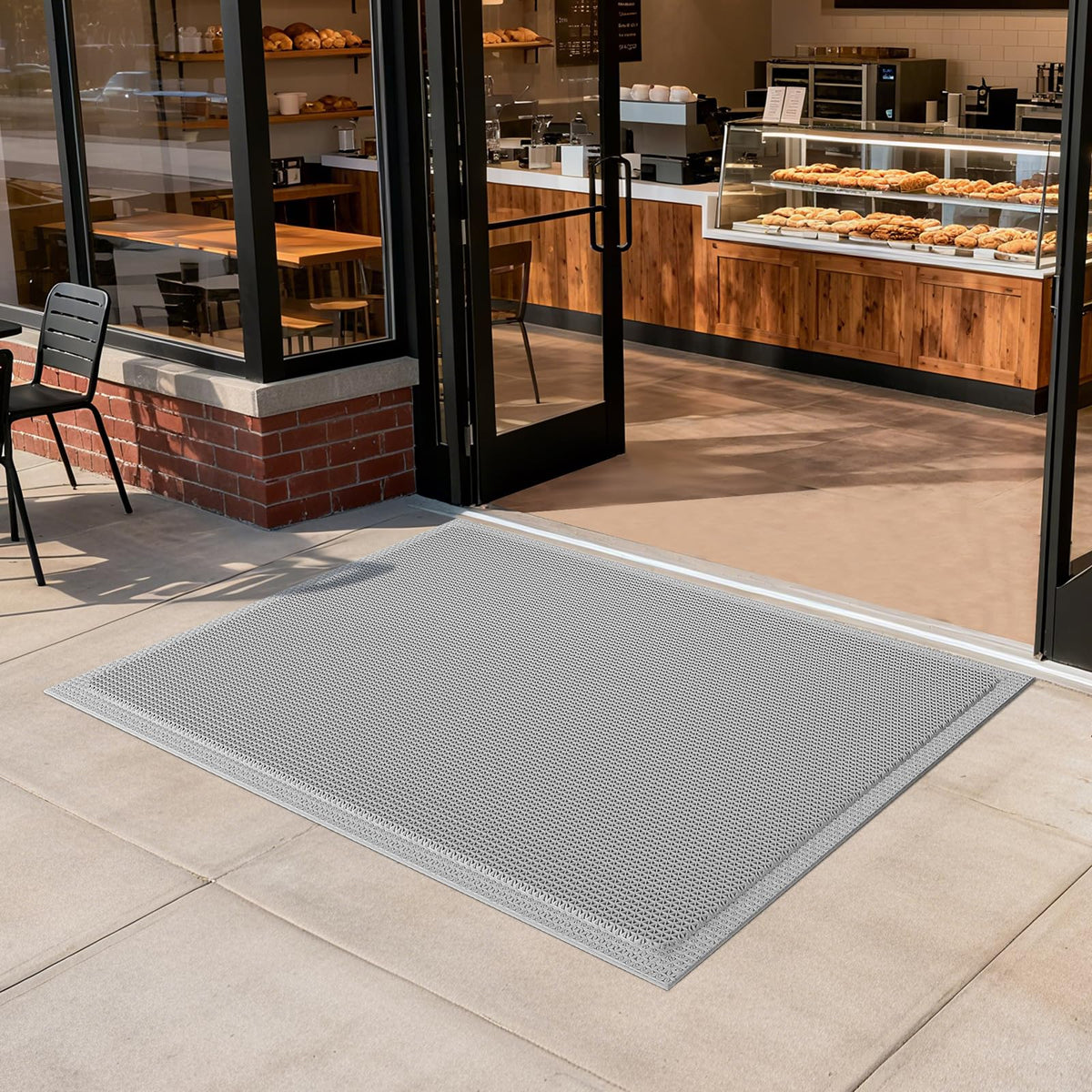 QiCaiJia front door mat 31x47 with drainage traps dirt outside.