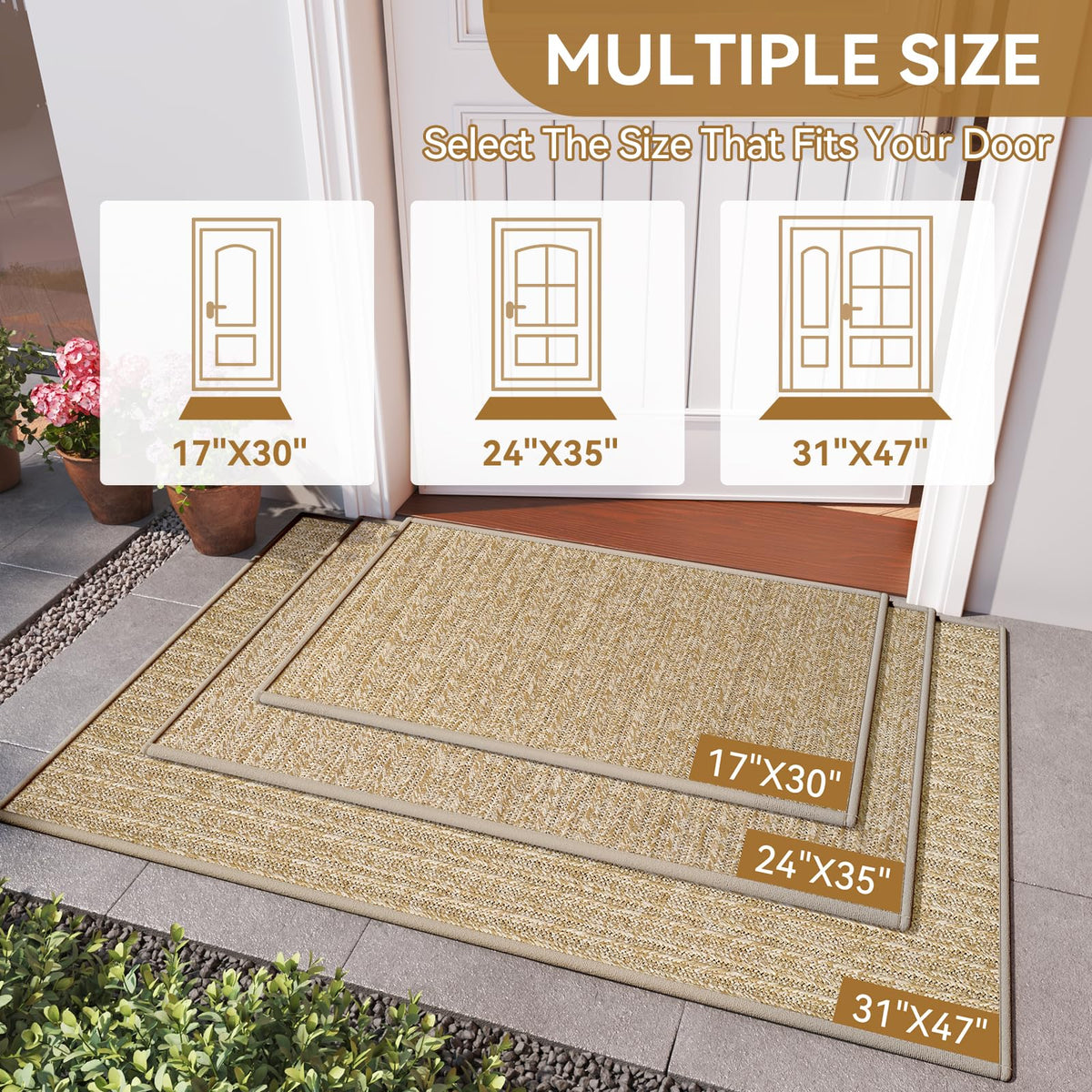 QiCaiJia front-door-mat-closeup-brown shows durable, heavy-duty construction.