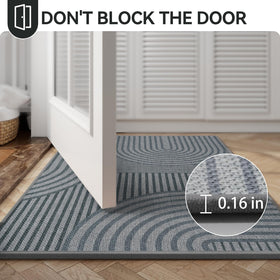 QiCaiJia low-profile indoor-outdoor mat lies flat behind doors.