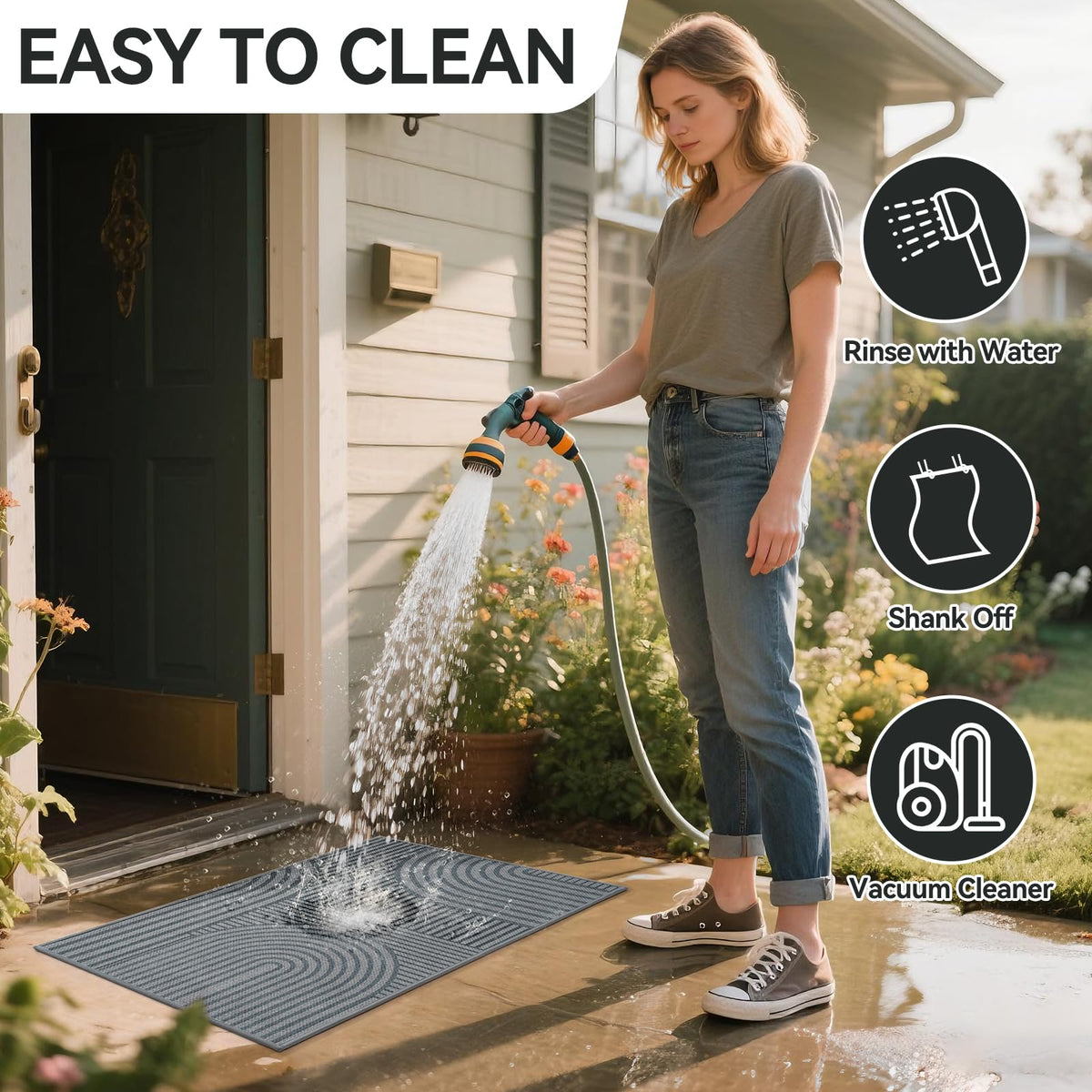 QiCaiJia weather-ready mat fits entryways, patios, or porches.