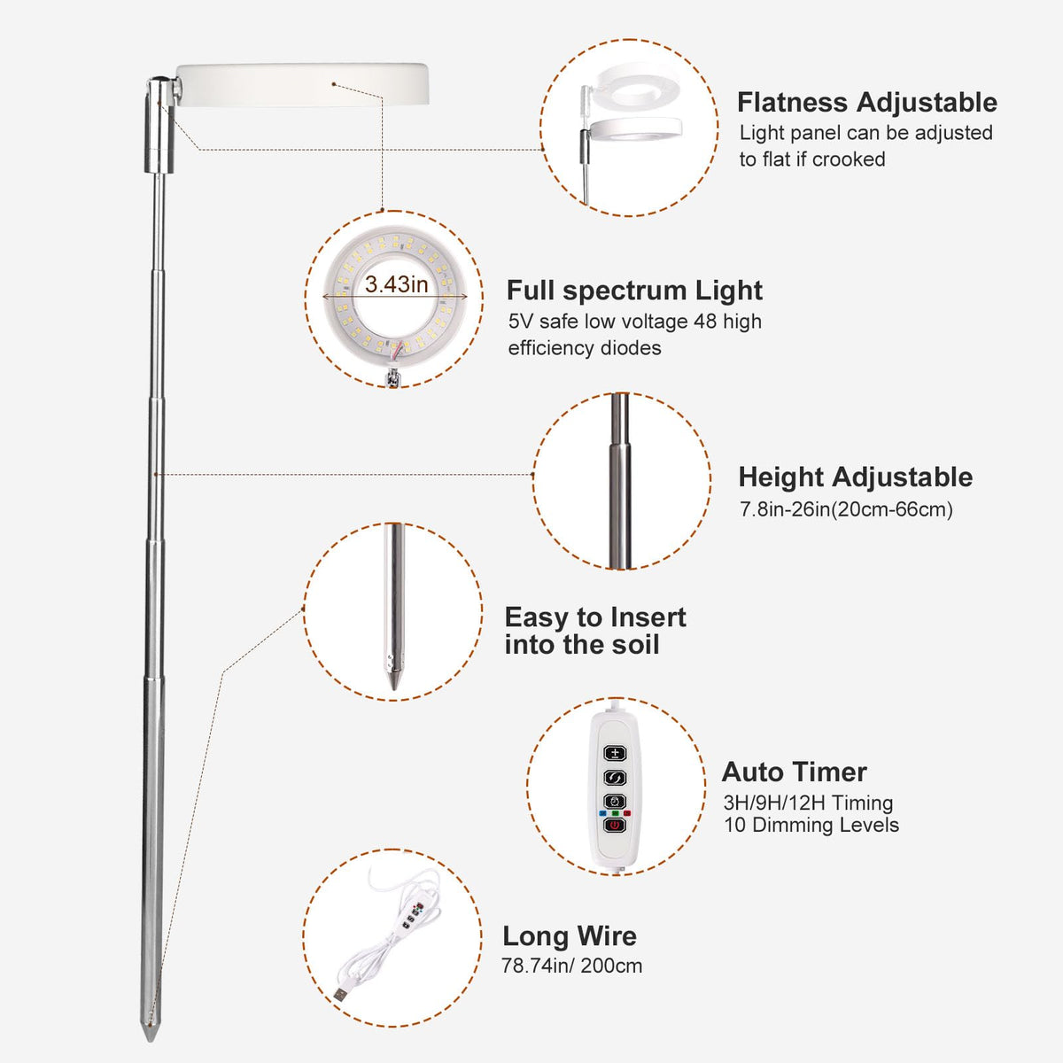 Qicodu dimming control enables gentle to bright light for seedlings and low-light spaces.