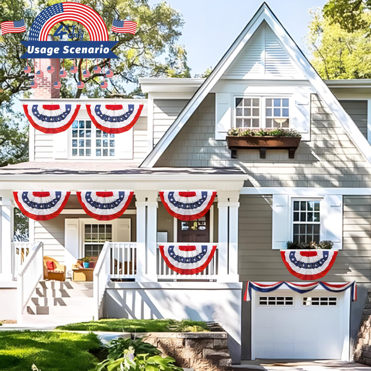QIDSJCCBD five-piece patriotic bunting ready for outdoor display.