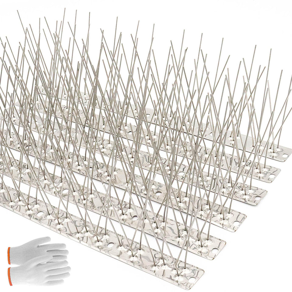 QIEGL Bird Spikes 304 stainless steel close-up showing corrosion-resistant spikes for outdoor use.