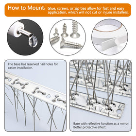 QIEGL Bird Spikes installation with four-hole base for secure mounting.