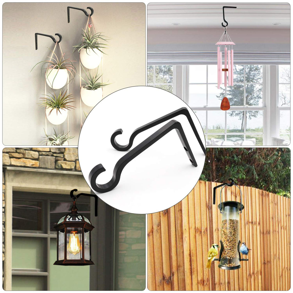 QIEGL lantern and bird feeder hanger in black for porch display.