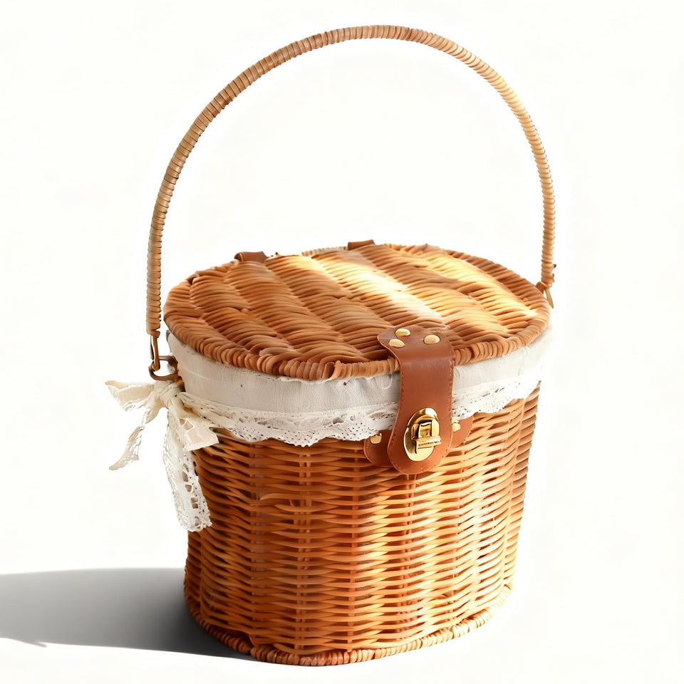 QienRiny small picnic basket with lid offers durable outdoor storage.
