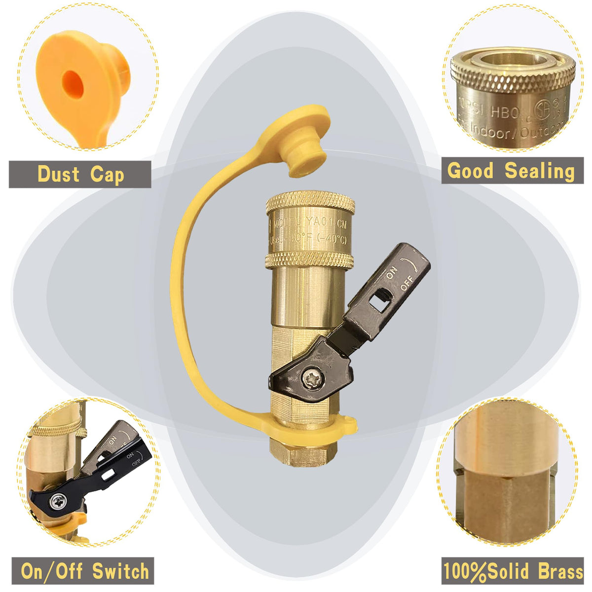 Qieoyk 14NPT male quick-connect ready for low-pressure propane lines.