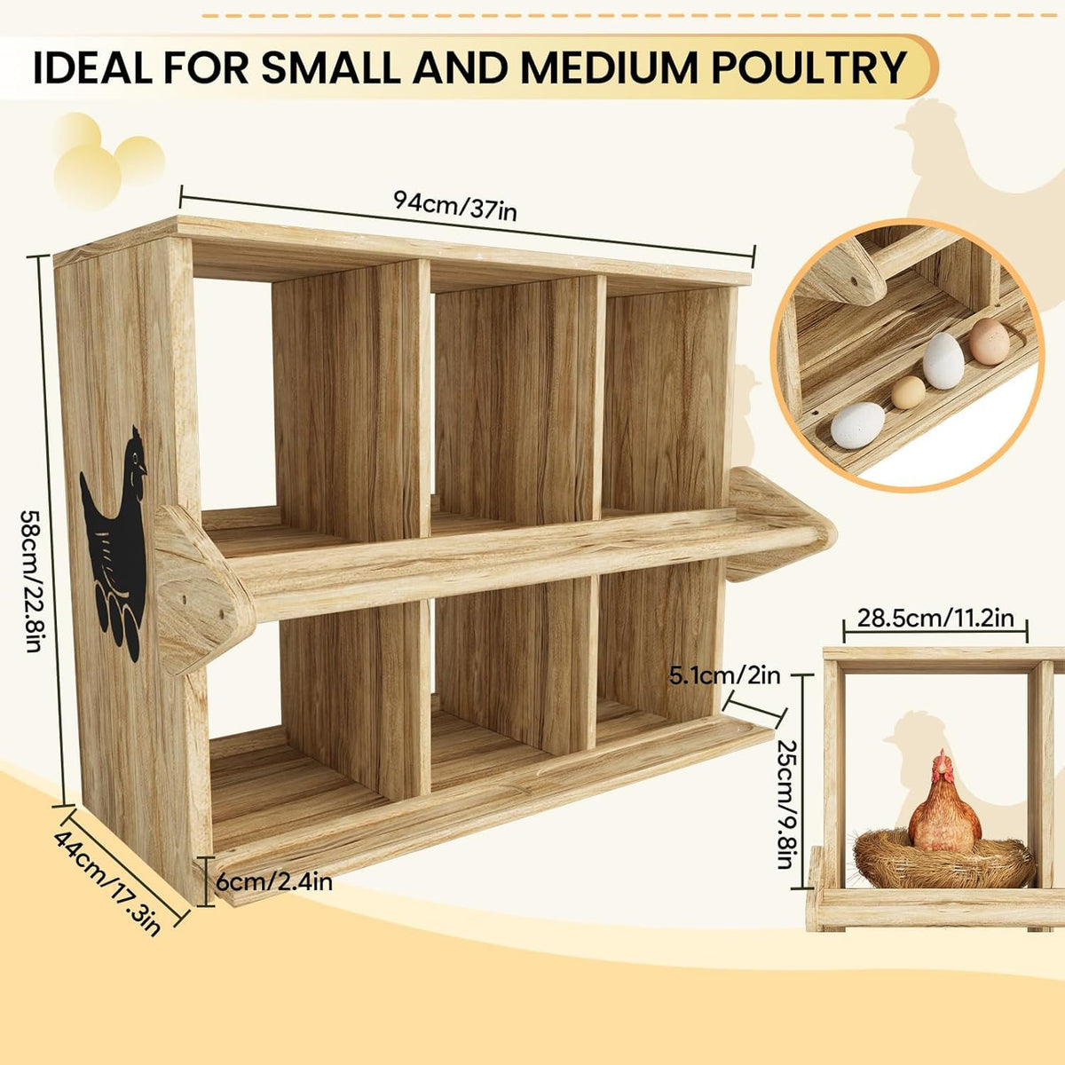 Qifeila nesting box interior view highlighting perches and baffles for safe egg handling.