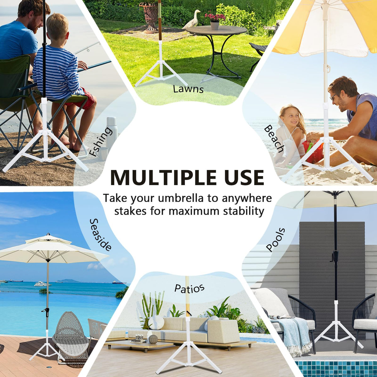 Qiilu white umbrella base complements patio décor with solid support.