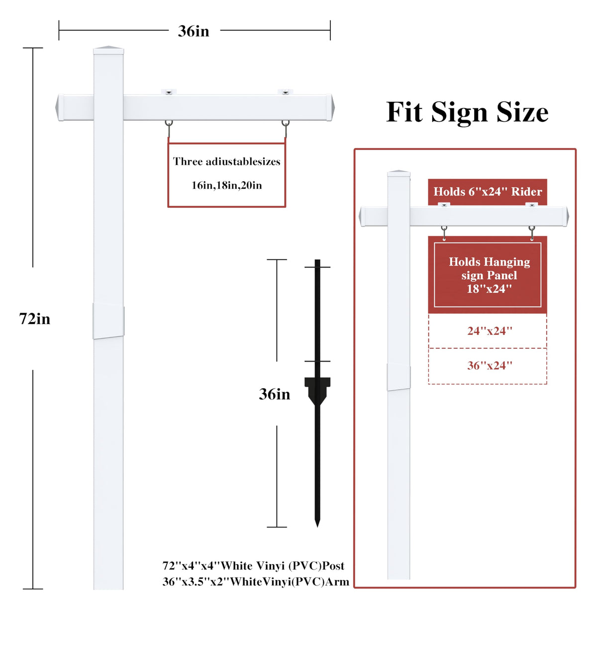 Qikdesign 6 ft white sign post with 36-inch arm for open house signage.