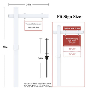 Qikdesign 6 ft white sign post with 36-inch arm for open house signage.